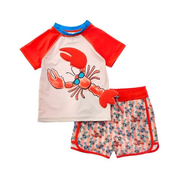 Andy & Evan Other - Andy & Evan Boys Orange Lobster Rashguard Set